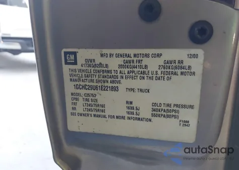 2001 Chevrolet Silverado Ls from USA, damaged, VIN 1GCHC29U61E221893